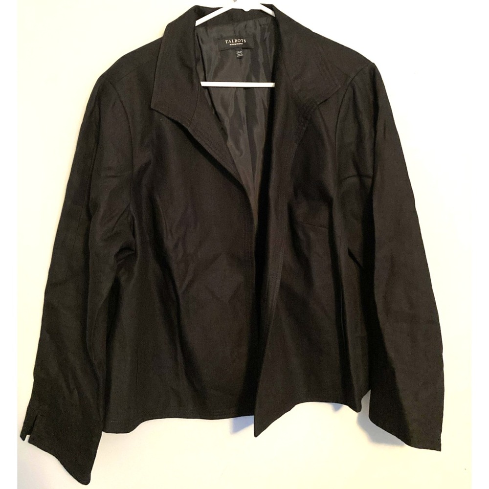Talbots Woman Jacket Womens 22WP Black Linen Lined Open Front Blazer Lightweight